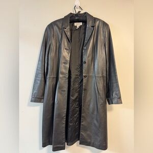 Alfani Black Leather Knee Length Button Down Coat